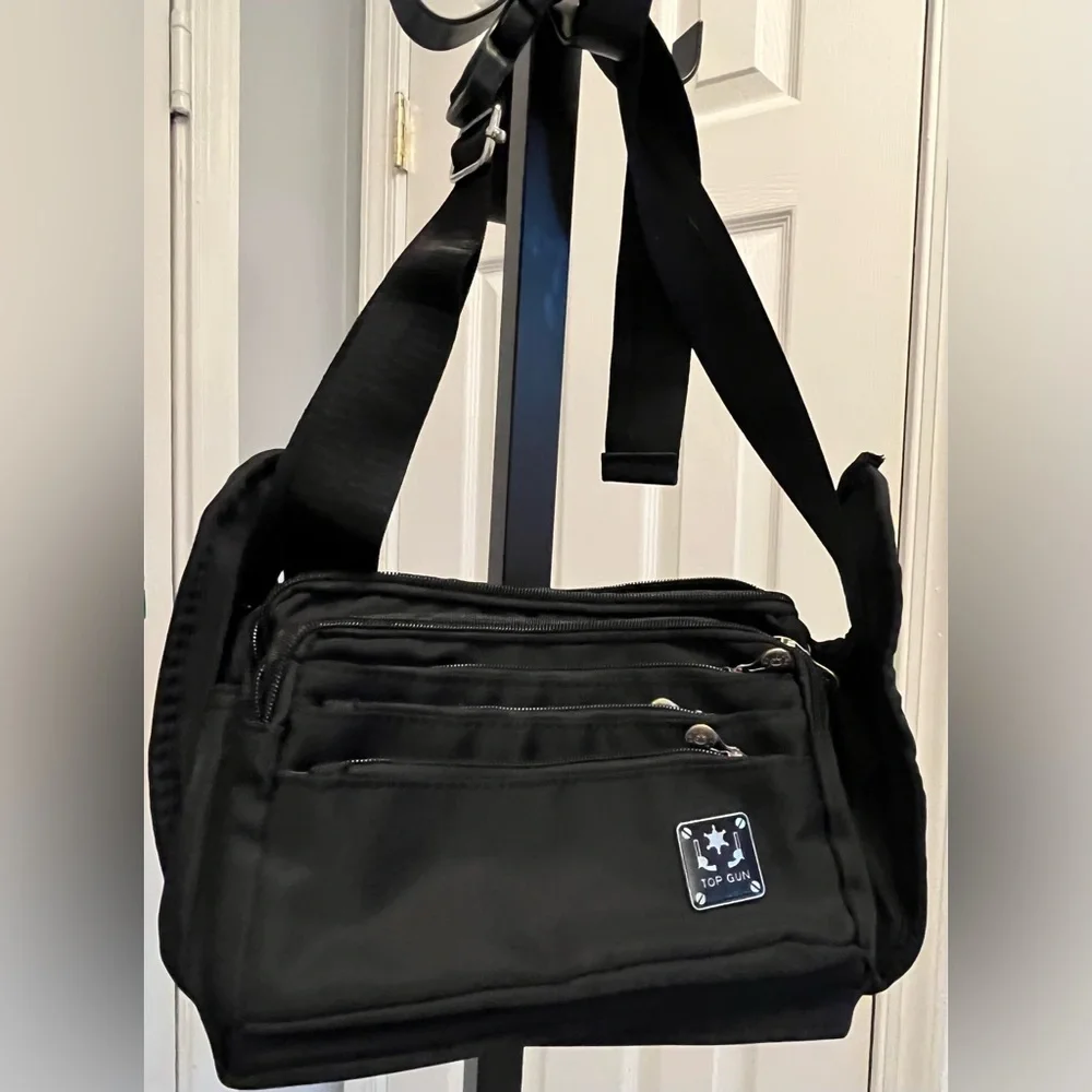 Top Gun Black Extra-Large Messenger/Waist Bag with 7 compartments